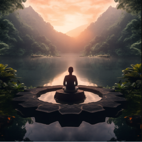 An empowering image showcasing a person engaging in mindful breathing exercises, radiating serenity and inner strength while surrounded by a tranquil natural setting.